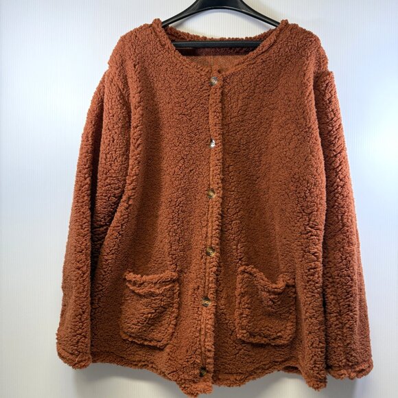 Chucky Soft Sherpa Fleece Pumpkin Orange Shacket-Plus Size - Picture 1 of 6